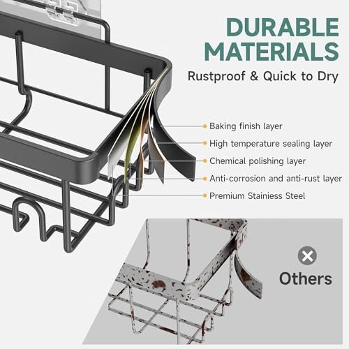 Veken Adhesive Shower Caddy 6-Pack, Large Capacity Bathroom Organizers and Storage, Rustproof Shelves Rack with Soap Holder, No Drilling Wall-Mounted Kitchen & Home Decor, Bath Decor&Essentials, Black - Image 4