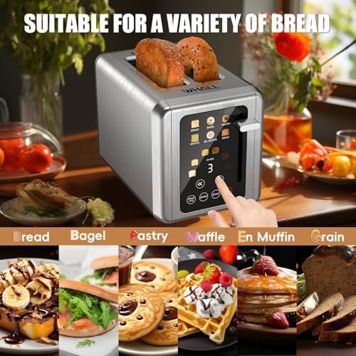 WHALL® Touch Screen Toaster 2 Slice, Stainless Steel Digital Timer Toaster, 6 Bread Types & 6 Shade Settings, Smart Extra Wide Slots Toaster With Bagel, Cancel, Defrost Functions - Image 4
