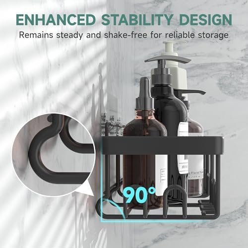 Veken Adhesive Shower Caddy 6-Pack, Large Capacity Bathroom Organizers and Storage, Rustproof Shelves Rack with Soap Holder, No Drilling Wall-Mounted Kitchen & Home Decor, Bath Decor&Essentials, Black - Image 2