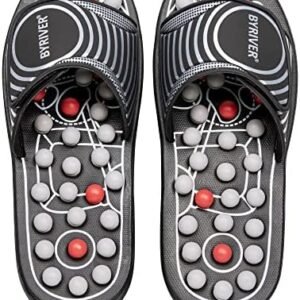 BYRIVER Foot Reflexology Tools Pressure Point Massage Mat Slippers Slides Sandals Shoes, Back Knee Feet Arch Heel Pain Tension Relief Products, Relaxation Gifts for Mom Dad Parents(02L)