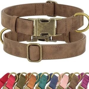 Didog Soft Leather Dog Collar, Durable Heavy Duty Dog Collars with Quick Release Metal Buckle, Adjustable Dog Collar Leather for Small Dogs, Brown, S