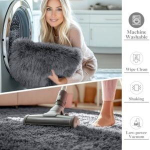 OLANLY Area Rugs for Living Room Bedroom, Machine Washable 4×5.9 Feet Soft Fluffy Shaggy Bedside Rug, Indoor Floor Carpet for Kids Girls and Boys, Dorms, Nursery Rooms, Home Decor Aesthetic, Grey