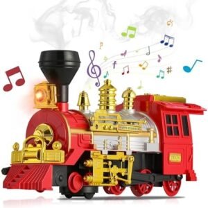 Christmas Train for Toddlers, Bump & Go Steam Train Toy Locomotive Electric Engine with Smoke, Light & Sound, Toddler Toy Trucks for Boys, Ideal for Ages 3 and Up Children Kids