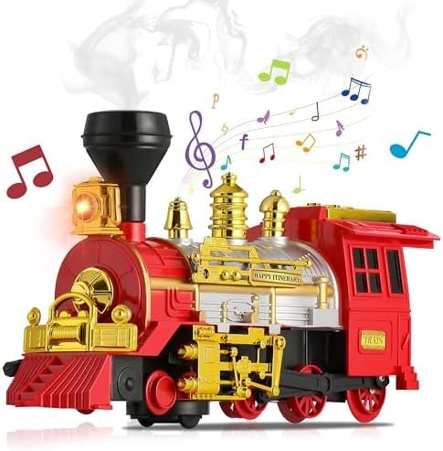 Christmas Train for Toddlers, Bump & Go Steam Train Toy Locomotive Electric Engine with Smoke, Light & Sound, Toddler Toy Trucks for Boys, Ideal for Ages 3 and Up Children Kids