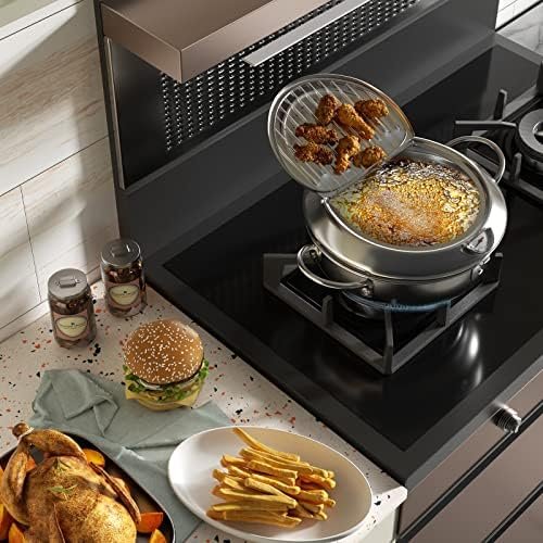 Kerilyn Deep Fryer Pot, 9.4 Inch/3.4 L Janpanese Style Tempura Frying Pot with Lid, 304 Stainless Steel with Temperature Control and Oil Drip Drainer Rack, for Kitchen French Fries, Chicken etc - Image 7