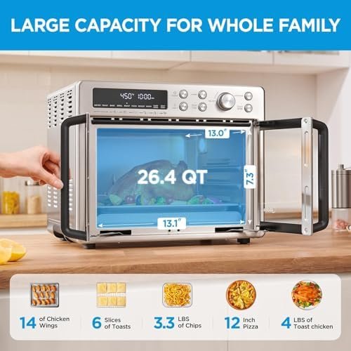 Midea Flexify French Door Toaster Oven Air Fryer Combo, 26.4 QT, Extra Large Air Fryer Countertop Oven 10-in-1 Combo, 25% Faster Cooking and 90% Less Oil, Stainless Steel - Image 4