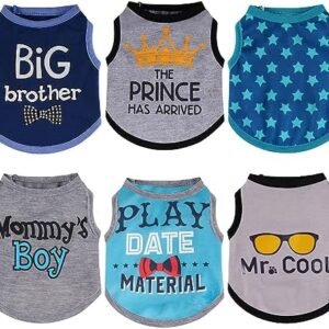 6 Pack Winter Dog Shirt Small Boy Pet Clothes Doggy Tee Tank Top Kitten Shirts with Letters for Small Medium Dogs Cats Soft Cozy Chihuahua Vest Apparel for Dog Cat Puppy(X-Small)