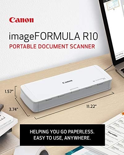 Canon imageFORMULA R10 Portable Document Scanner, 2-Sided Scanning with 20 Page Feeder, Easy Setup for Home or Office, Includes Software, (4861C001) - Image 2