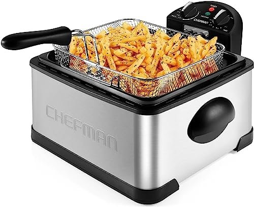 Chefman 4.5 Liter Deep Fryer w/Basket Strainer, XL Jumbo Size, Adjustable Temperature & Timer, Perfect for Fried Chicken, Shrimp, French Fries, Chips & More, Removable Oil-Container, Stainless Steel