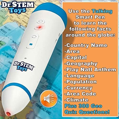 Dr. STEM Toys Talking World Globe with Interactive Stylus Pen and Stand, Colorful Map for Early Learning and Teaching - Includes Trivia, Q&A, and Music - 9 Inches in Height, Ages 6+ - Image 4