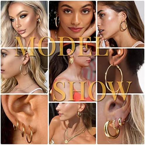 42 Pairs Gold Hoop Earrings Set for Women, Fashion Chunky Pearl Earrings Multipack Twisted Statement Earring Pack, Hypoallergenic Small Big Hoops Earrings for Birthday Party (Gold-42 pairs) - Image 6