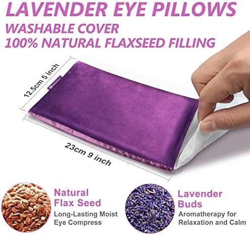 Lavender Eye Pillow for Relaxation, Yoga, Sleeping, Weighted Eye Mask Heated for Headache, Sinus, Dry Eyes Relief, Moist Heat Eye Compress, Meditation Accessories with Aromatherapy, Pack of 2 - Image 3