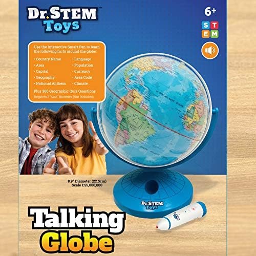 Dr. STEM Toys Talking World Globe with Interactive Stylus Pen and Stand, Colorful Map for Early Learning and Teaching - Includes Trivia, Q&A, and Music - 9 Inches in Height, Ages 6+ - Image 6