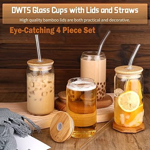 Glass Cups with Lids and Straws 4 pcs,16 oz Glass Cups for Coffee Bar Accessories-DWTS DANWEITESI Iced Coffee Cups with Lids,Drinking glasses Set,Coffee Cups Glass Tumbler with Straw and Lid for Gifts - Image 4