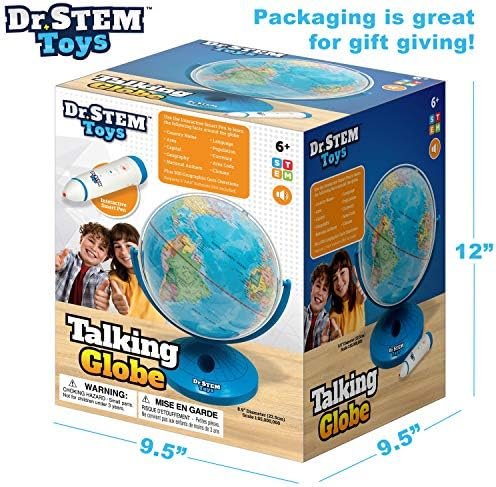 Dr. STEM Toys Talking World Globe with Interactive Stylus Pen and Stand, Colorful Map for Early Learning and Teaching - Includes Trivia, Q&A, and Music - 9 Inches in Height, Ages 6+ - Image 3
