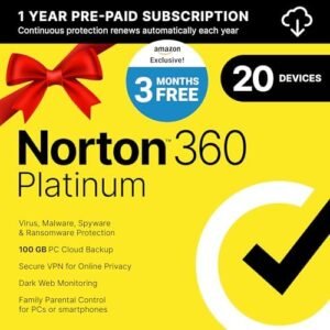 Norton 360 Platinum 2025, Antivirus software for 20 Devices with Auto Renewal - 3 Months FREE - Includes VPN, PC Cloud Backup & Dark Web Monitoring [Download]
