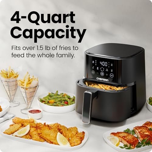 Chefman Air Fryer – 4 QT Compact Airfryer for Quick & Easy Meals in Minutes, Features Hi-Fry Technology for Extra Crisp, Touchscreen Controls with 4 Presets, Nonstick & Dishwasher Safe Basket - Black - Image 3