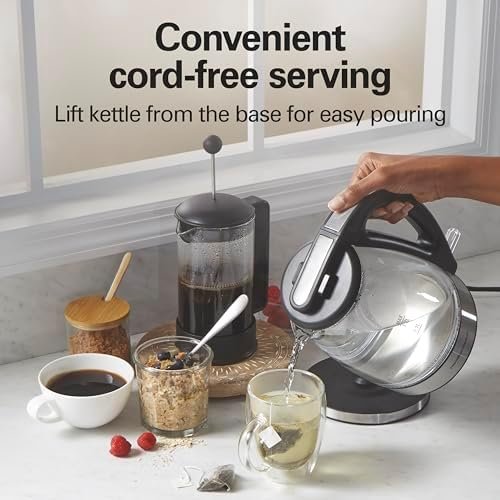 Hamilton Beach 1.7L Electric Kettle, Water Boiler & Heater, LED Indicator, Built-In Mesh Filter, Auto-Shutoff & Boil-Dry Protection, Cordless Serving, Clear Glass (40864) - Image 6