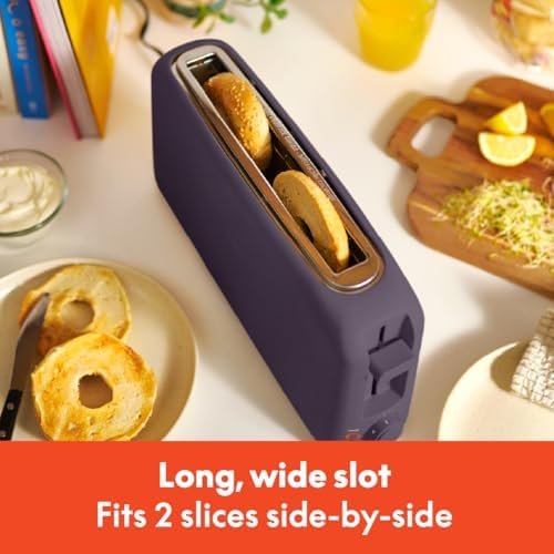 bella 2 Slice Slim Toaster, 6 Setting Shade Control w Reheat and Cancel Buttons, Removable Crumb Tray, 10” Long Slot, Anti Jam & Auto Shutoff, Auto Centering Guides and Cord Wrap, 900 Watt, Plum - Image 3