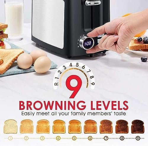Toaster 2 Slice Wide Slot Toaster Best Rated Prime Displav Smart Toasters with LCD Digital Countdown Timer and Bagel/Defrost/Cancel/Reheat Function - Image 3
