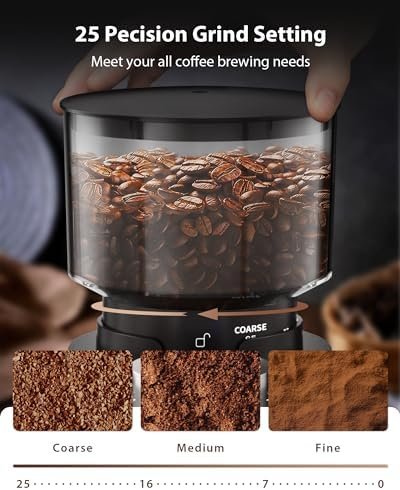Aromaster Burr Coffee Grinder, Coffee Bean Grinder with 25 Grind Setting, 2-12 Cups Timer, Conical Coffee Grinders for Home Use, 3-Ears Portafilter Holder, Cleaning Brush, Black - Image 3
