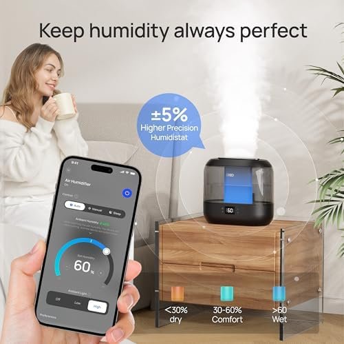 Dreo Smart Humidifiers for Bedroom, Top Fill 4L Cool Mist Humidifier with Nightlight, 32H Runtime, Touch/APP/Voice Control, Quiet Ultrasonic Humidifiers for Large Room, Home, Baby, Plants, Office - Image 3