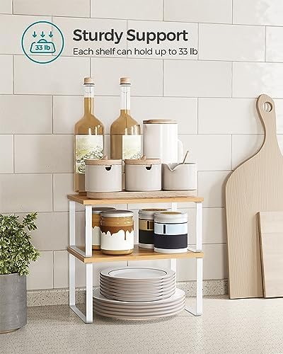 SONGMICS Cabinet Organizer Shelf, Set of 4 Kitchen Counter Shelves, Kitchen Storage, Spice Rack, Stackable, Expandable, Metal and Engineered Wood, Cloud White and Natural Beige UKCS010N01 - Image 5