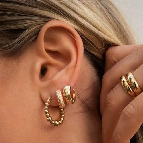 42 Pairs Gold Hoop Earrings Set for Women, Fashion Chunky Pearl Earrings Multipack Twisted Statement Earring Pack, Hypoallergenic Small Big Hoops Earrings for Birthday Party (Gold-42 pairs) - Image 4