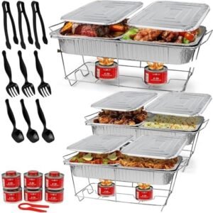 Alpha Living Large 33-Pcs Disposable Chaffing Buffet with-Covers, Utensils, 6Hr Fuel Cans – Premium Chafing Dish Set for Events, Parties, Catering