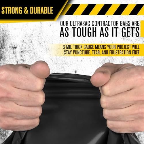 Ultrasac Heavy Duty Contractor Bags (VALUE 50 PACK/w TIES), 42 Gallon, 32.75" X 47" - 3 MIL Thick Large Black Industrial Garbage Trashbags for Construction and Commercial use - Image 2