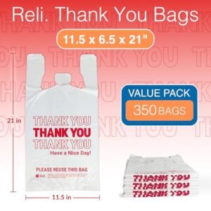 Reli. Thank You Plastic Bags (350 Count) (11.5″ x 6.5″ x 21″) (White) – Grocery, Shopping Bag, Restaurants, Convenience Store