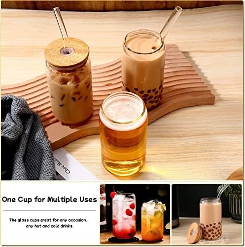 Glass Cups with Lids and Straws 4 pcs,16 oz Glass Cups for Coffee Bar Accessories-DWTS DANWEITESI Iced Coffee Cups with Lids,Drinking glasses Set,Coffee Cups Glass Tumbler with Straw and Lid for Gifts - Image 3