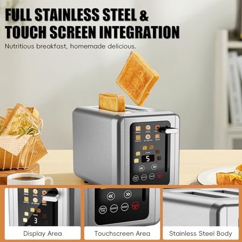 WHALL® Touch Screen Toaster 2 Slice, Stainless Steel Digital Timer Toaster, 6 Bread Types & 6 Shade Settings, Smart Extra Wide Slots Toaster With Bagel, Cancel, Defrost Functions - Image 7