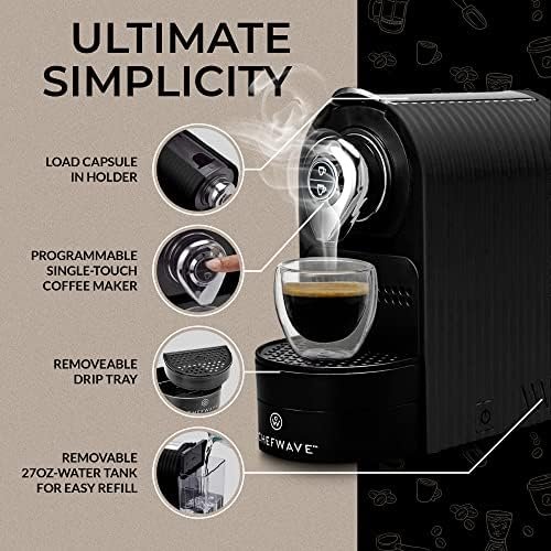 ChefWave Espresso Machine and Coffee Maker (Black) - Compatible with Nespresso Capsules, Programmable, One-Touch, Italian 20 Bar High-Pressure Pump Bundle with Pod Holder and Glasses - Image 2