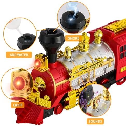 Christmas Train for Toddlers, Bump & Go Steam Train Toy Locomotive Electric Engine with Smoke, Light & Sound, Toddler Toy Trucks for Boys, Ideal for Ages 3 and Up Children Kids - Image 3