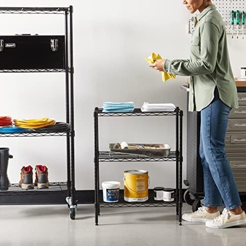 Amazon Basics 3-Shelf Adjustable Heavy Duty Steel Wire Rack Storage Shelving Organizer for Kitchen, Garage, 23.2" L x 13.4" W x 30" H, Black - Image 7