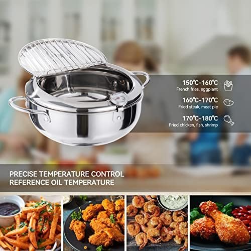 Kerilyn Deep Fryer Pot, 9.4 Inch/3.4 L Janpanese Style Tempura Frying Pot with Lid, 304 Stainless Steel with Temperature Control and Oil Drip Drainer Rack, for Kitchen French Fries, Chicken etc - Image 8