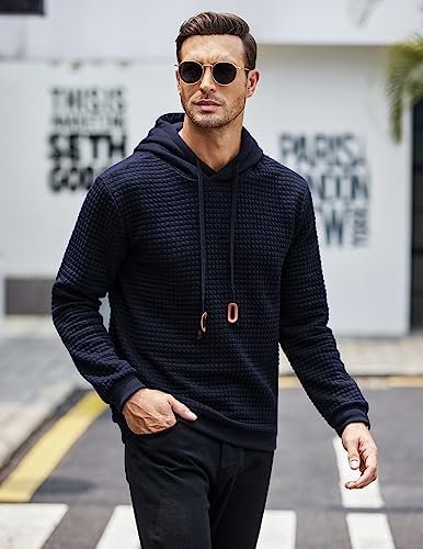 COOFANDY Mens Hooded Sweatshirt Casual Long Sleeve Drawstring Waffle Knit Pullover Hoodies - Image 3