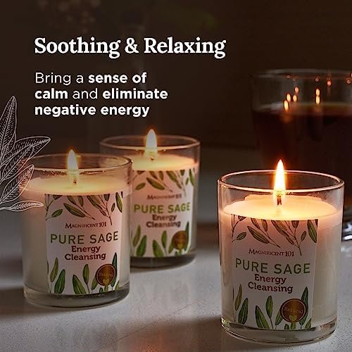 Magnificent 101 Set of 3 Long Lasting Pure Sage Smudge Candles, 42 Hour Burn - 3.5 Oz Each, Made of Soy Wax Candle for House Energy Cleansing, Meditation & Manifestation - Image 4