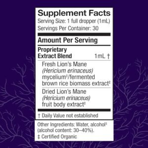 Host Defense Lion’s Mane Extract – Brain Health Support Supplement – Mushroom Supplement to Support Focus & Memory Function – Immune & Nervous System Support Supplement – 1 fl oz (30 Servings)