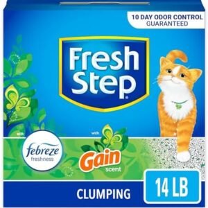 Fresh Step Clumping Cat Litter with Febreze Gain Scent, Long Lasting Odor Control Kitty Litter with Activated Charcoal, Low Dust Formula, 14 lb