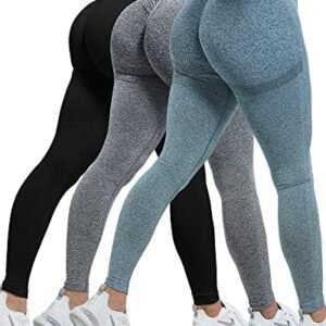 CHRLEISURE 3 Piece Workout Leggings Sets for Women, Gym Scrunch Butt Butt Lifting Seamless Leggings