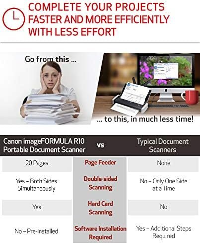 Canon imageFORMULA R10 Portable Document Scanner, 2-Sided Scanning with 20 Page Feeder, Easy Setup for Home or Office, Includes Software, (4861C001) - Image 9