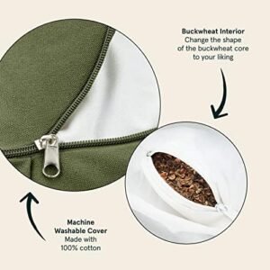 Retrospec Sedona Zafu Meditation Cushion Filled w/Buckwheat Hulls – Yoga Pillow for Meditation Practices – Machine Washable 100% Cotton Cover & Durable Carry Handle; Crescent, Basil