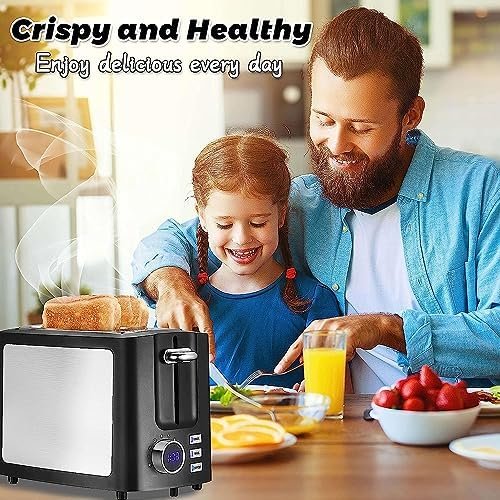 Toaster 2 Slice Wide Slot Toaster Best Rated Prime Displav Smart Toasters with LCD Digital Countdown Timer and Bagel/Defrost/Cancel/Reheat Function - Image 7