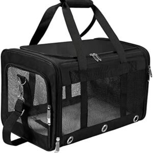 Soft Sided Cat/Dog Carrier,Collapsible Pets Travel Carriers for Pet/Puppy with Shoulder Strap & Removable Mat,Mesh Top Load Small Dogs/Cats Carry Bag Up to 17 Lbs TSA Airline Approved（Black,M）