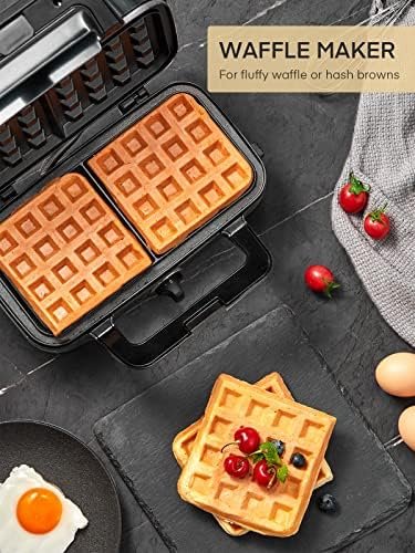 FOHERE Waffle Maker 3 in 1 Sandwich Maker 1200W Panini Press With Removable Plates and 5-gear Temperature Control, Non-stick Coating Easy to Clean,Indicator Lights, Silver/Black - Image 4