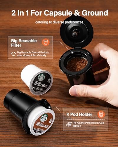 SHARDOR Single Serve Coffee Maker 2.0, Hot and Iced Coffee Machine for K-Cup Pods & Ground Coffee, 6 to 14 oz Brew Sizes, 50 oz Removable Water Tank, Bold Brew Setting, Stainless Steel, Black - Image 3