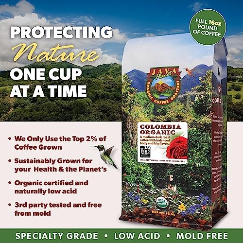 Java Planet Low Acid Coffee, Organic Colombian Single Origin: Whole Bean Medium Dark Roast - Smooth Full Flavored Coffee Bean, 1LB Bag - Image 6