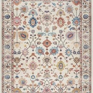 Gertmenian Printed Indoor Boho Area Rug - Non Slip, Ultra Thin, Super Strong, Printed Rug - Home Décor for Entryway, Bedroom, Living Room - 8x10 Large, Cullen Cream Multi, 28548